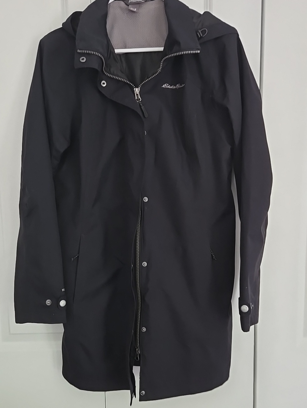 Womens Eddie Bauer Black Hooded Waterproof Raincoat, Medium